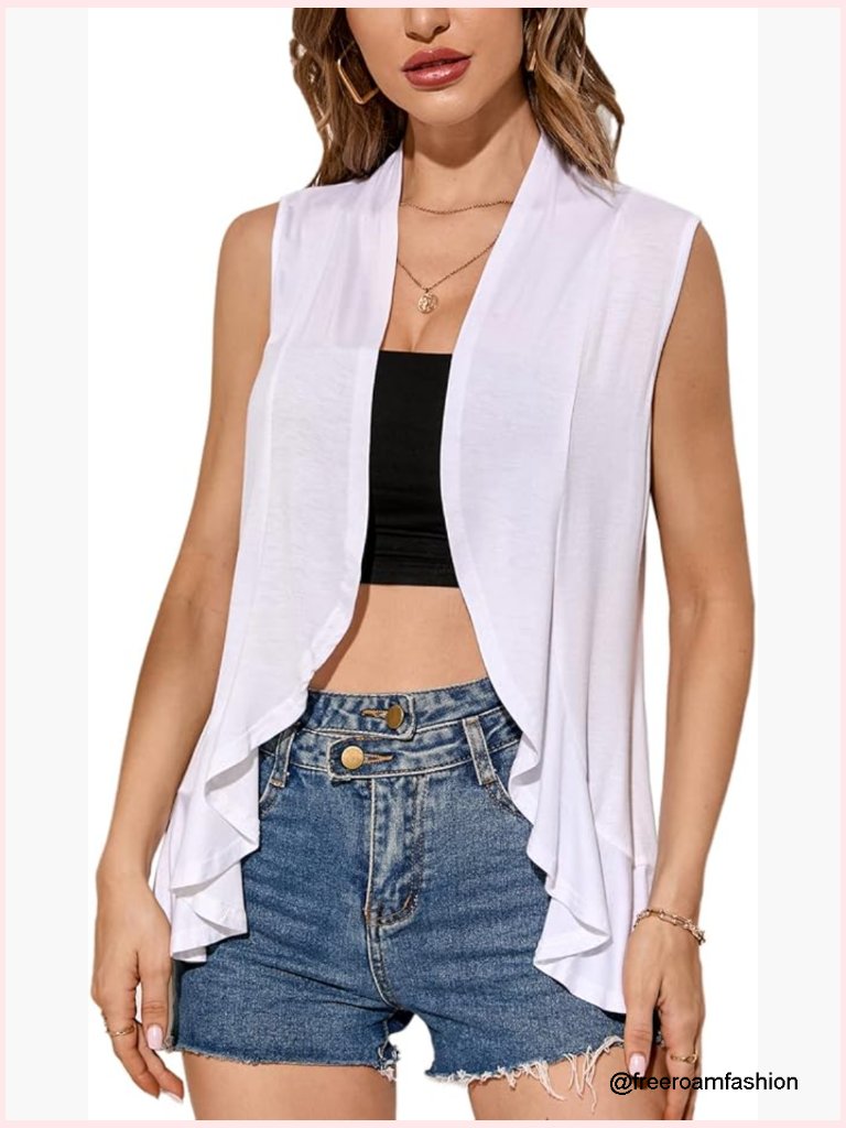 Sleeveless Cardigan Vest Open Front Loose Fit Rayon Spandex
